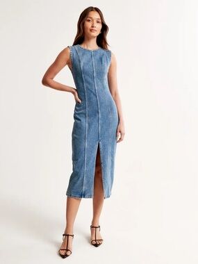 Abercrombie and fitch blue denim shell midi dress